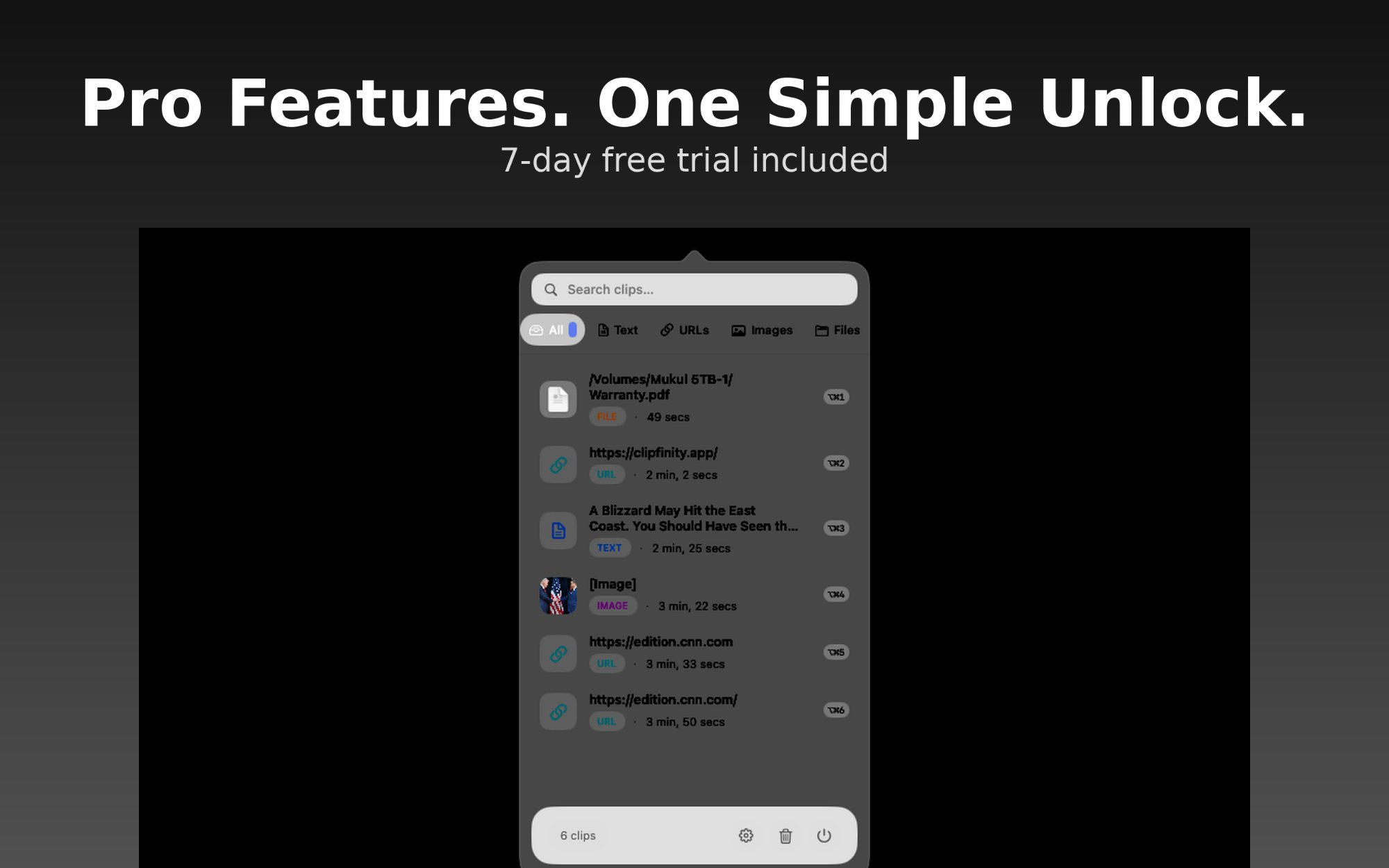 Clipboard history with smart filters